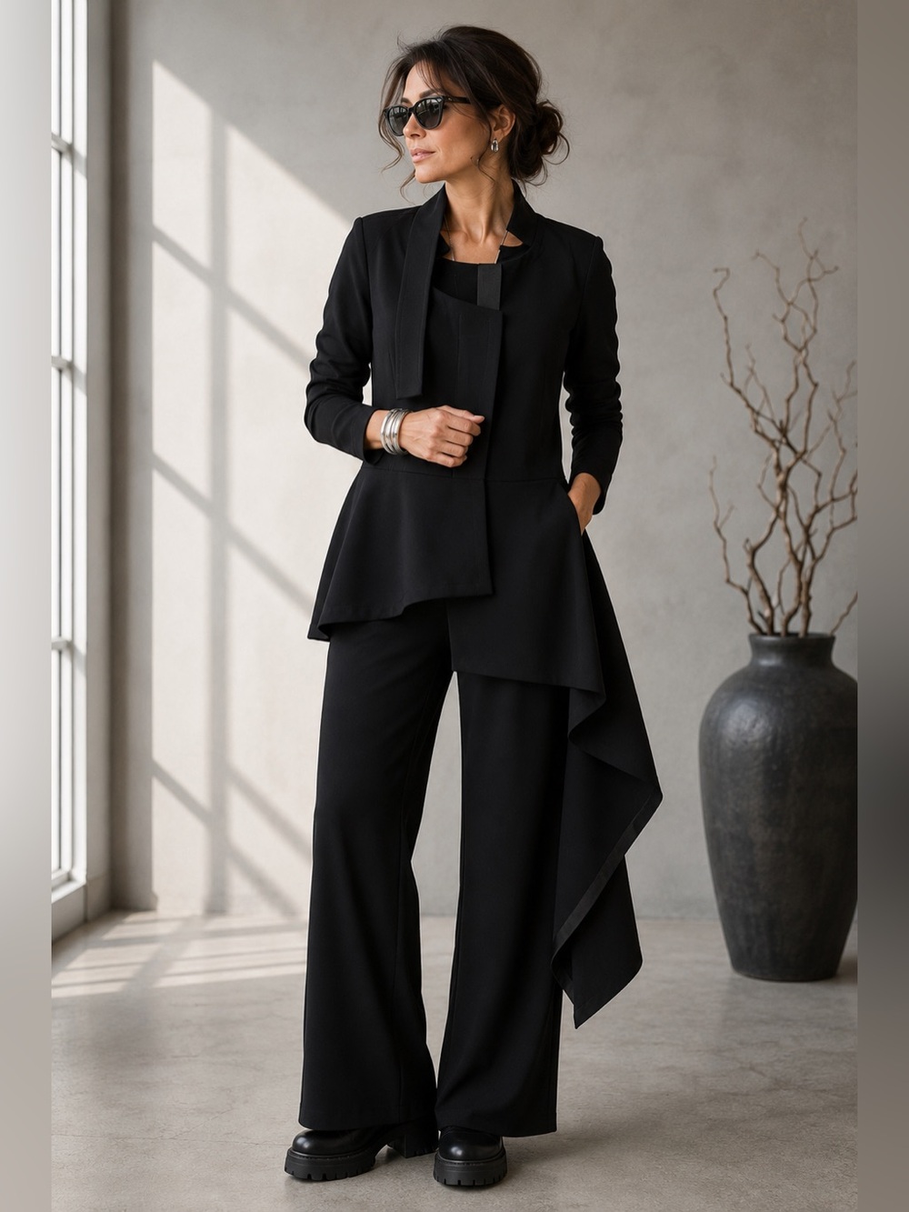 XD Xenia Design Black Avant Garde Asymmetrical Drape Jacket EU 42 US 10